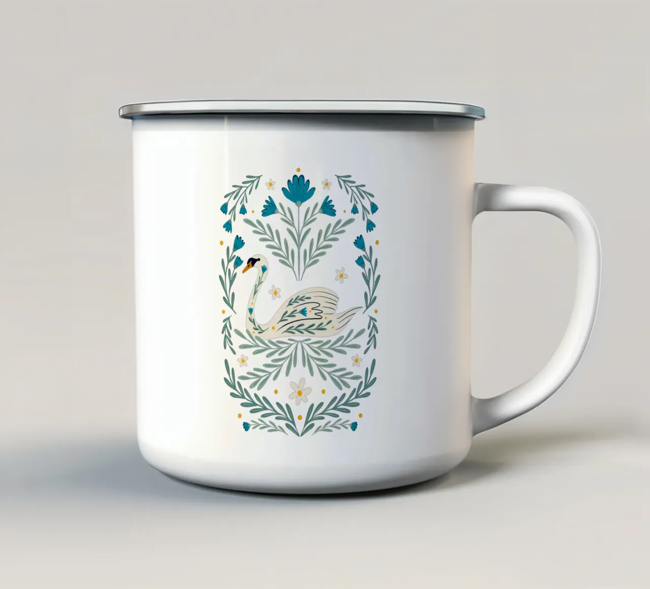 Cigno Folk Art - blu e verde acqua tazza in smalto da Wackapacka