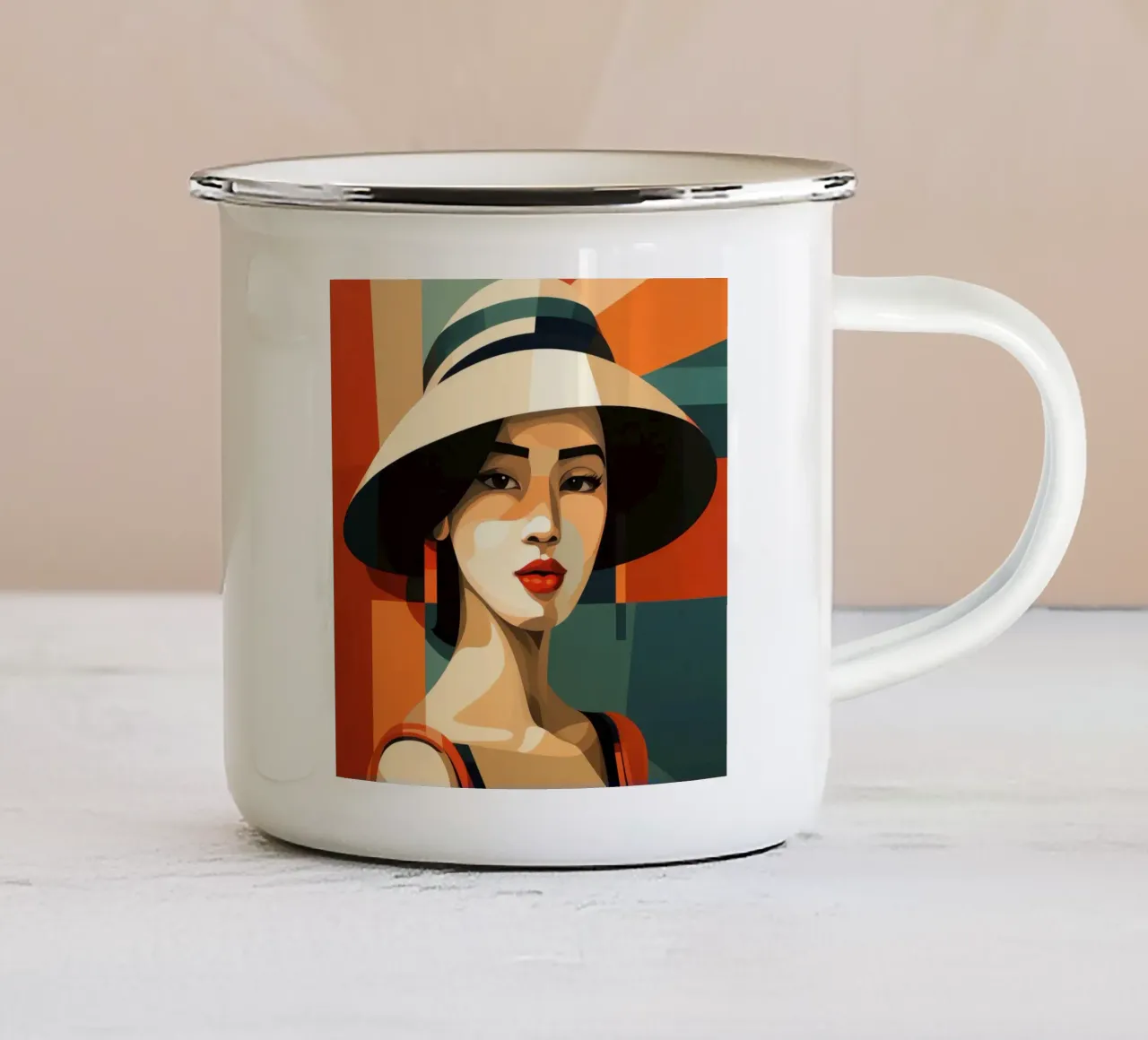 Bauhaus Donna vietnamita tazza in smalto da Artful Muse
