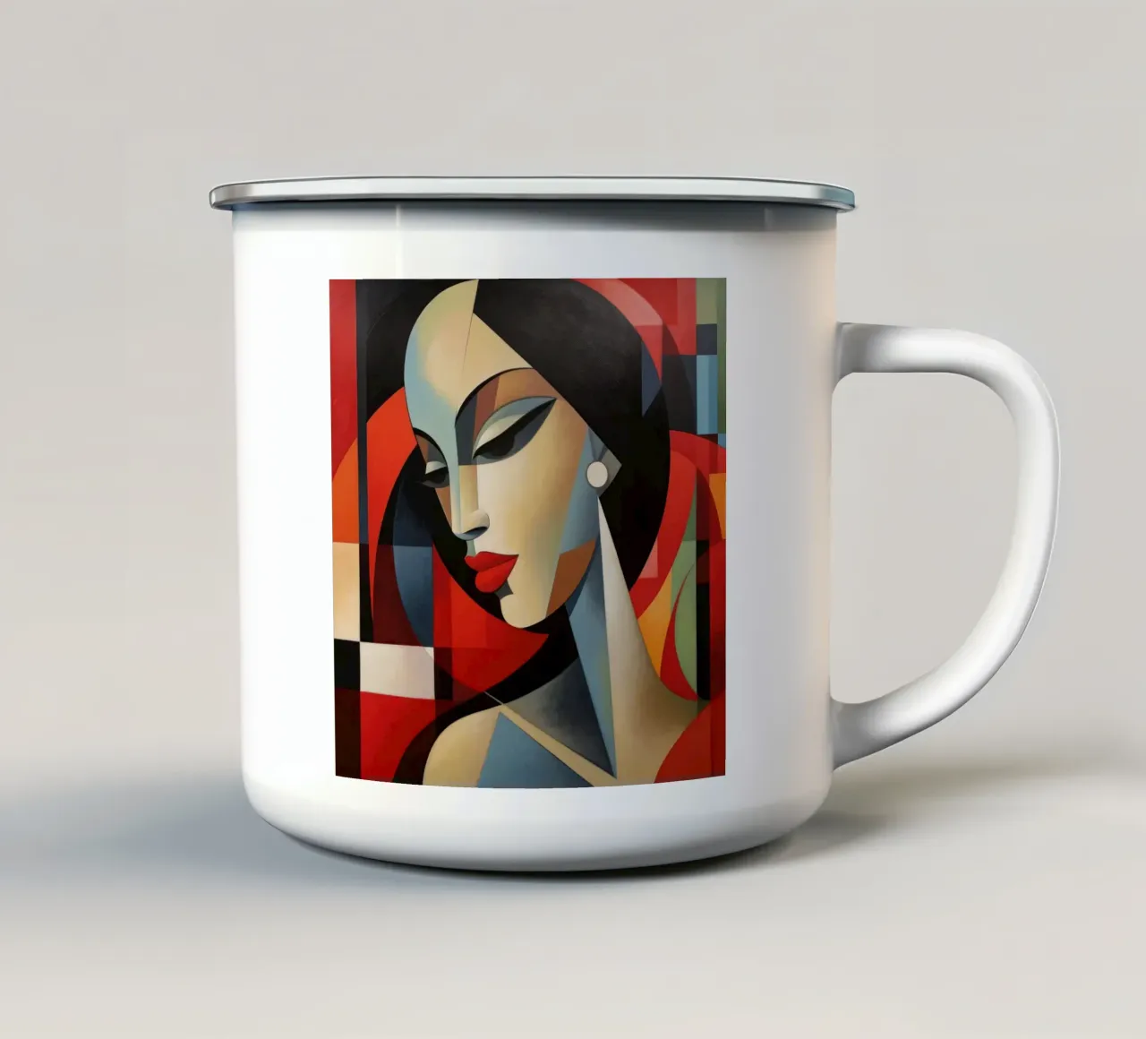 Cubismo Donna cubana tazza in smalto da Artful Muse
