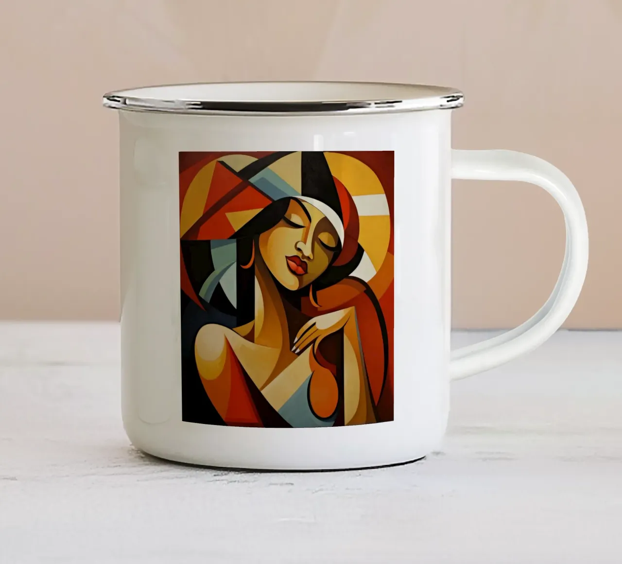 Cubismo Donna cubana tazza in smalto da Artful Muse
