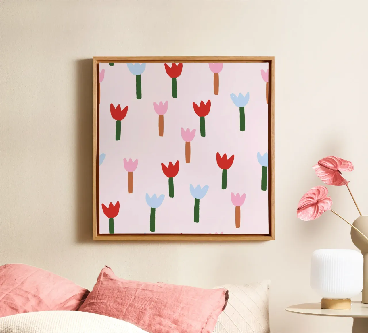 Tulip Blumen Wiese canvas with Floater frame by Studio ROSAGRAU