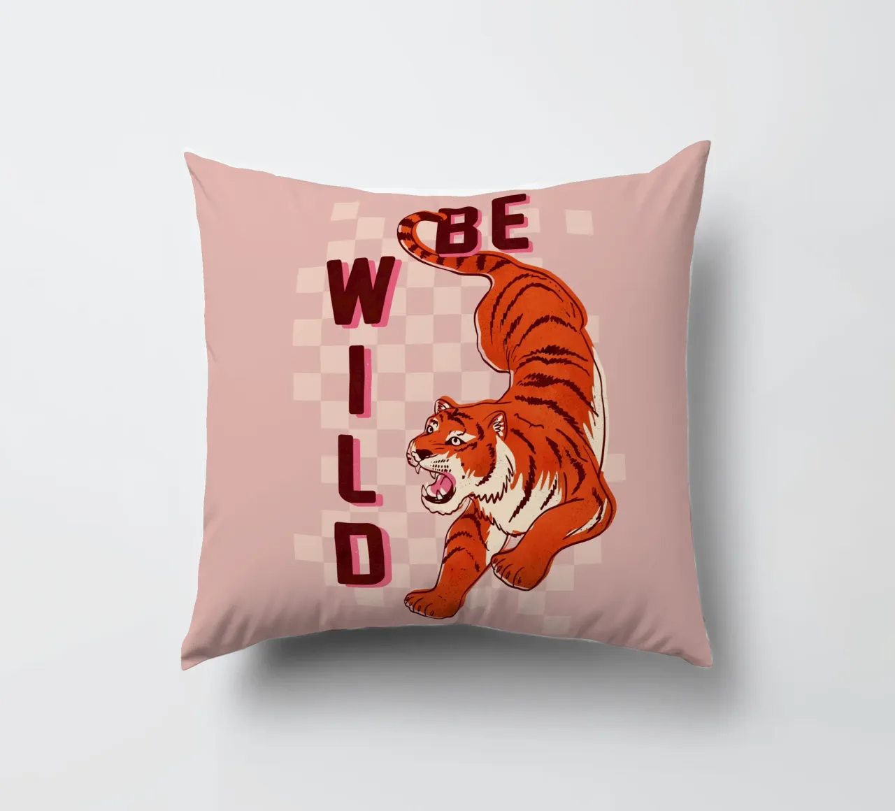 Retro "Be Wild" Tiger Art Print cuscino da showmemars