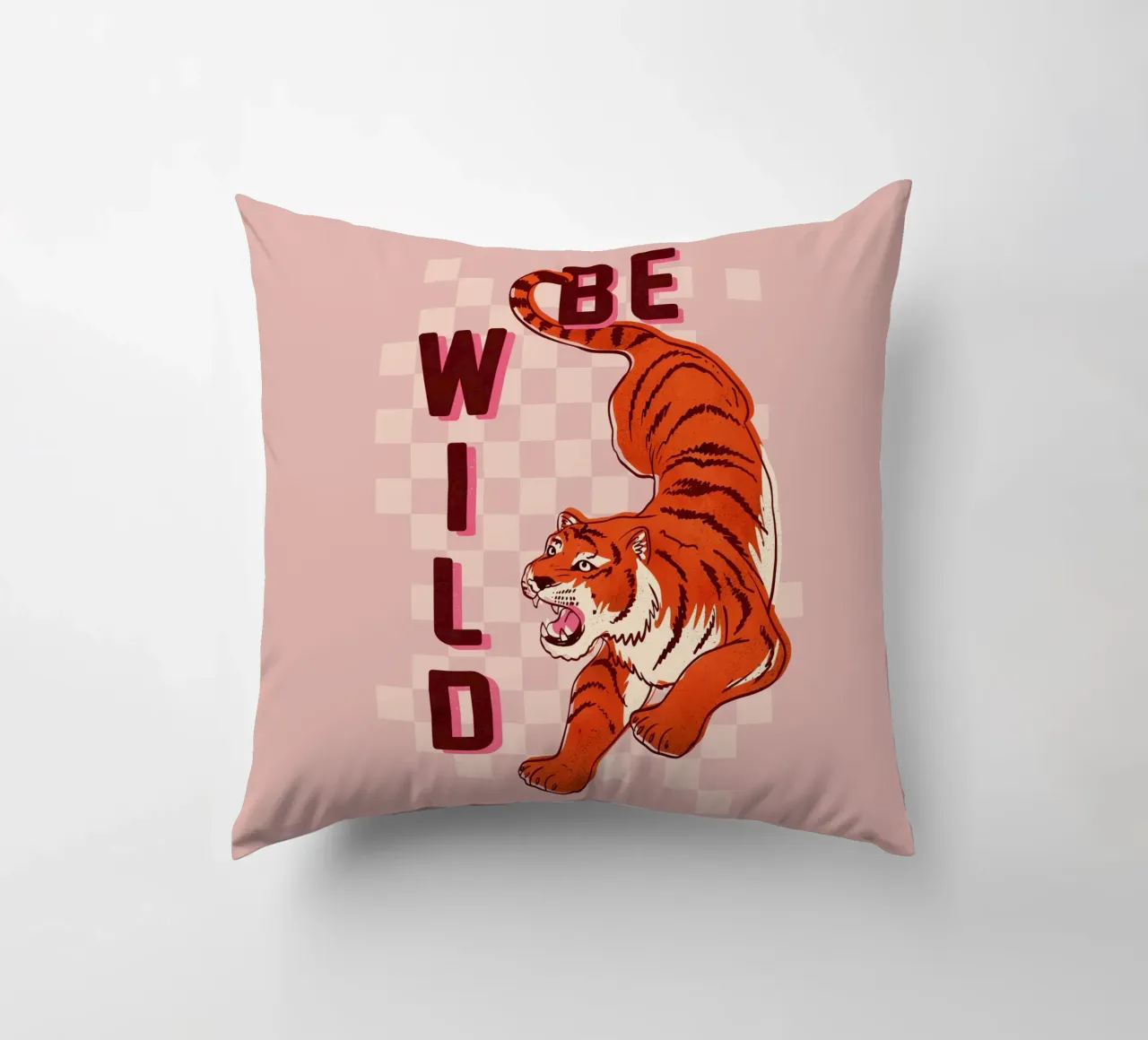 Retro "Be Wild" Tiger Art Print cuscino da showmemars