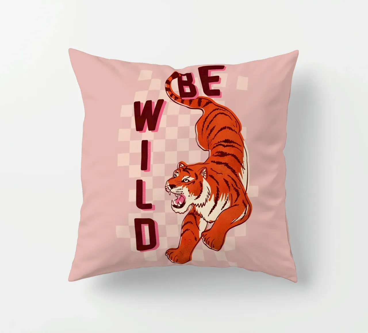 Retro "Be Wild" Tiger Art Print cuscino da showmemars