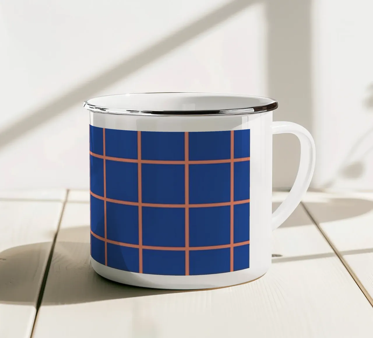Grid Blue Orange tazza in smalto da Studio ROSAGRAU
