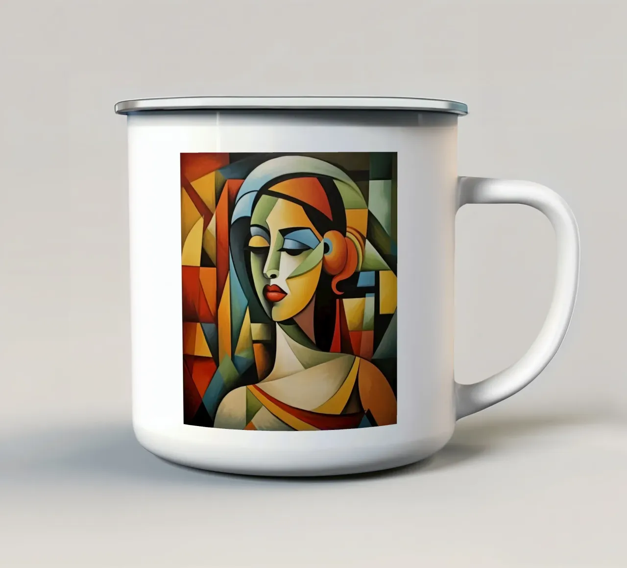 Cubismo Donna cubana tazza in smalto da Artful Muse