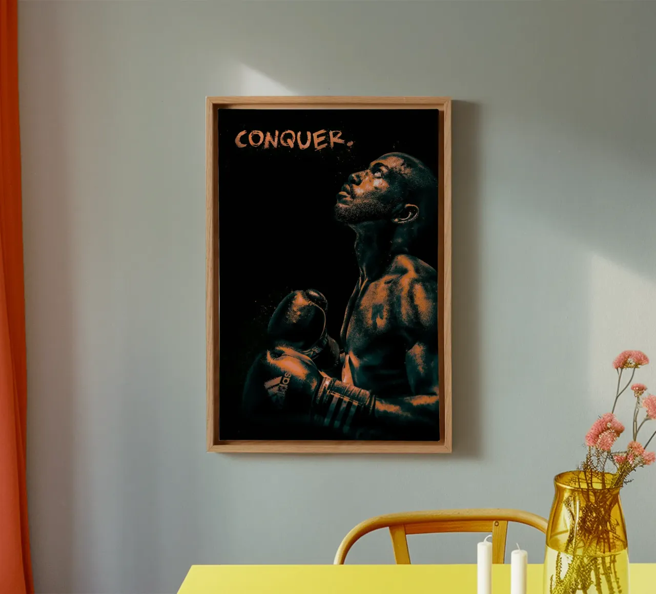 Boxer - conquer. tela con Cornice a cassetta da athlete.art