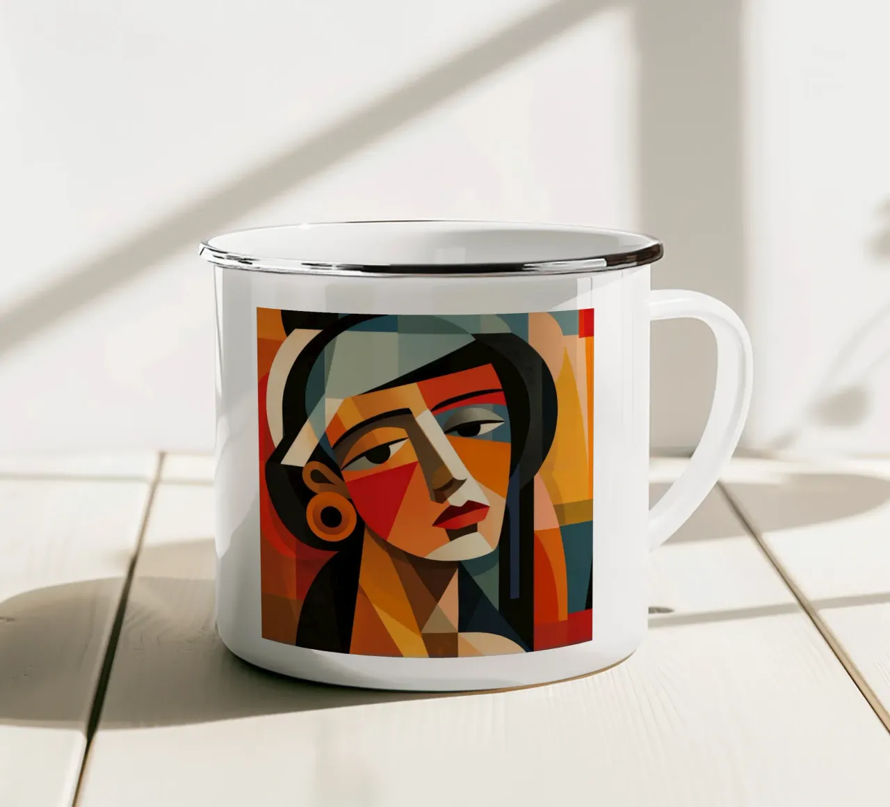 Cubismo Donna ecuadoriana tazza in smalto da Artful Muse
