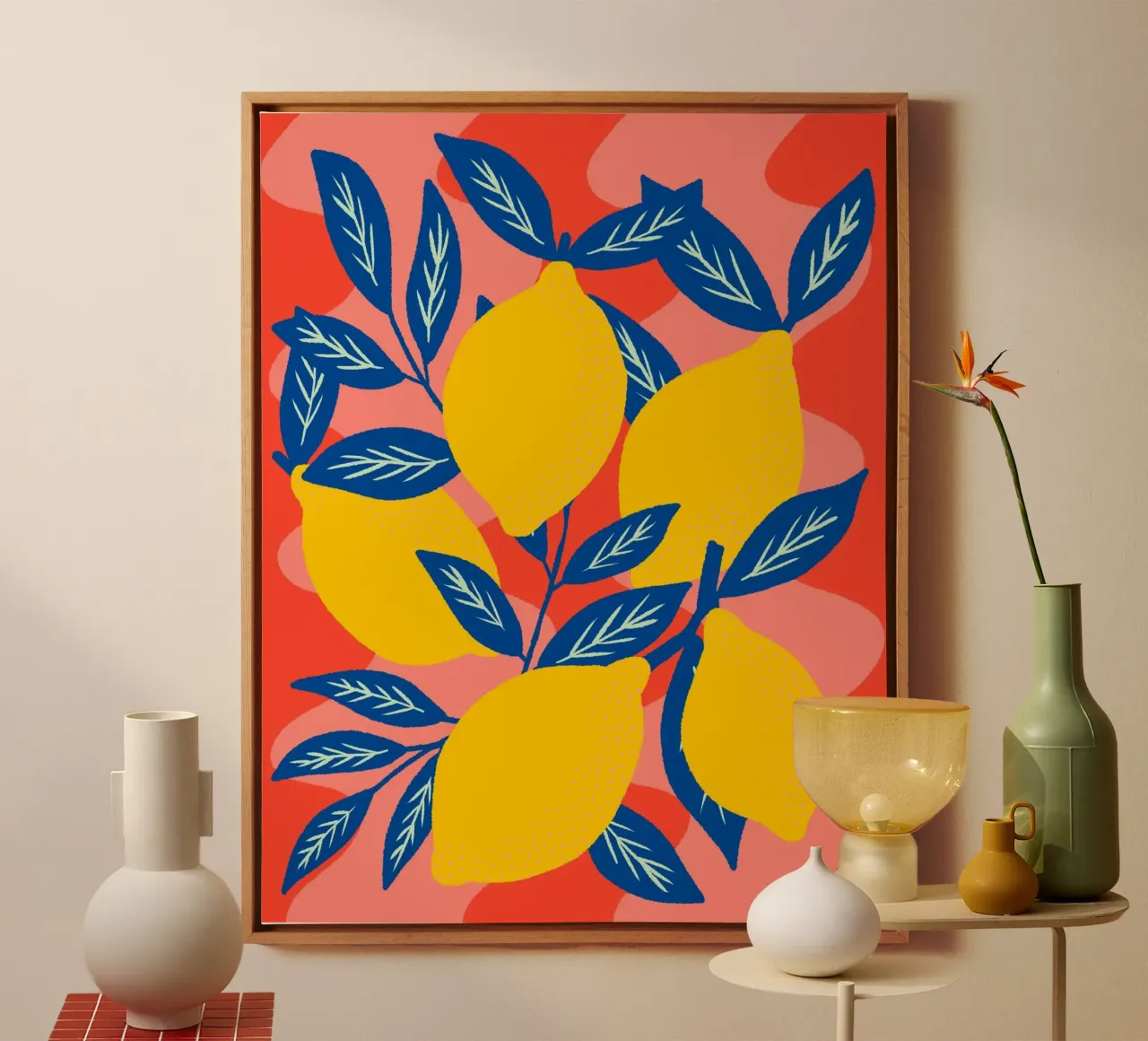 Colorful lemons canvas with Floater frame by Wackapacka