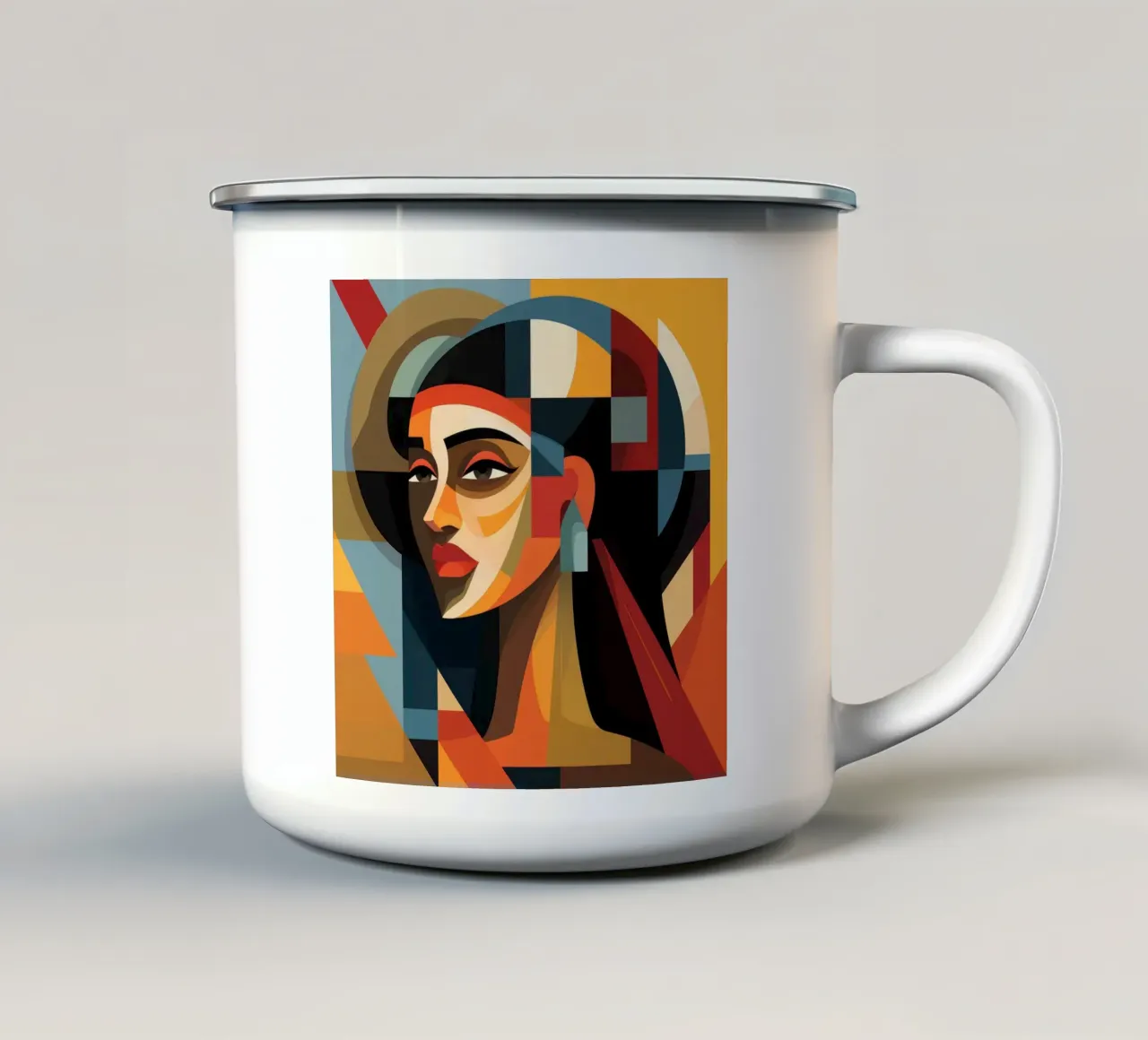 Cubismo Donna ecuadoriana tazza in smalto da Artful Muse