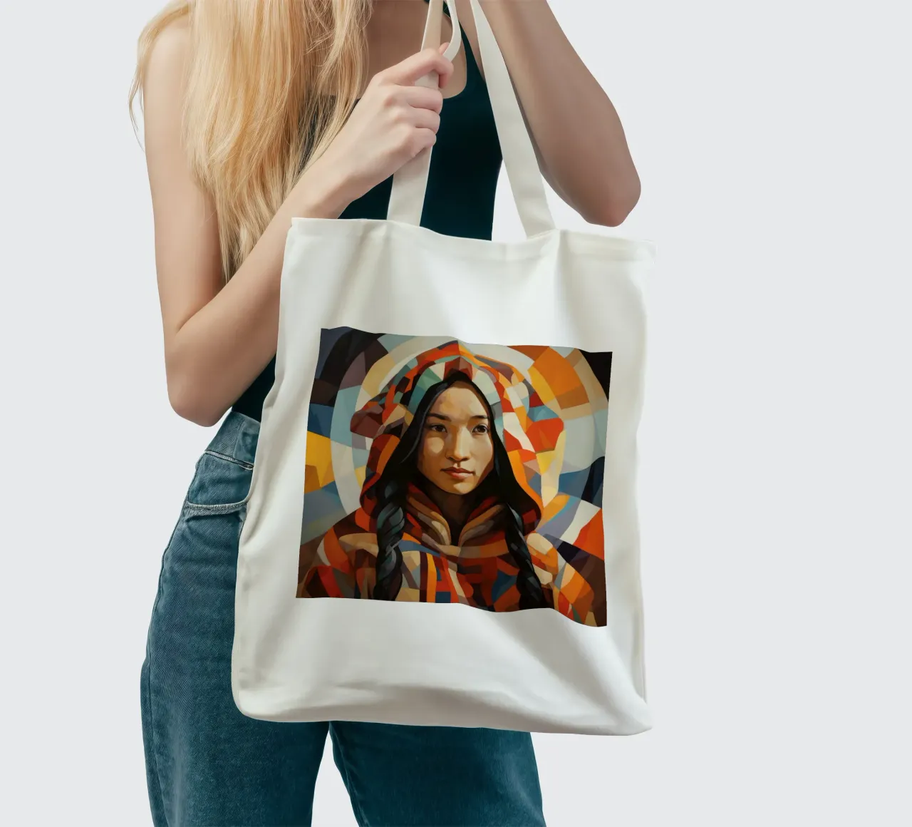 Cubism Inuit Woman tote bag by Artful Muse
