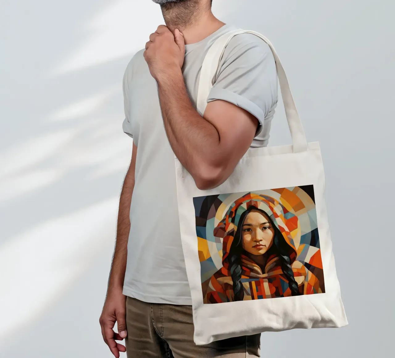 Cubism Inuit Woman tote bag by Artful Muse