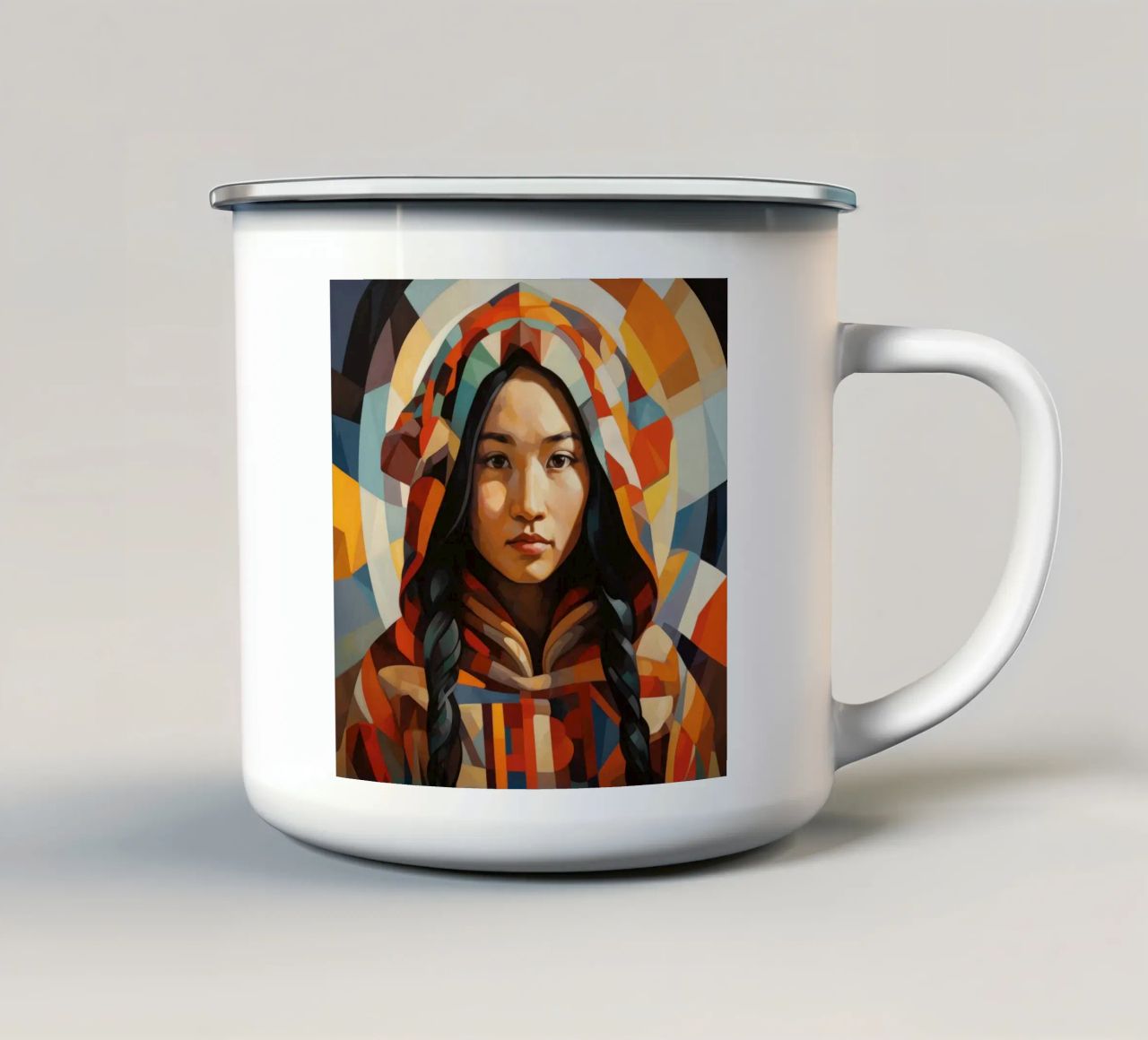 Cubismo Donna inuit tazza in smalto da Artful Muse