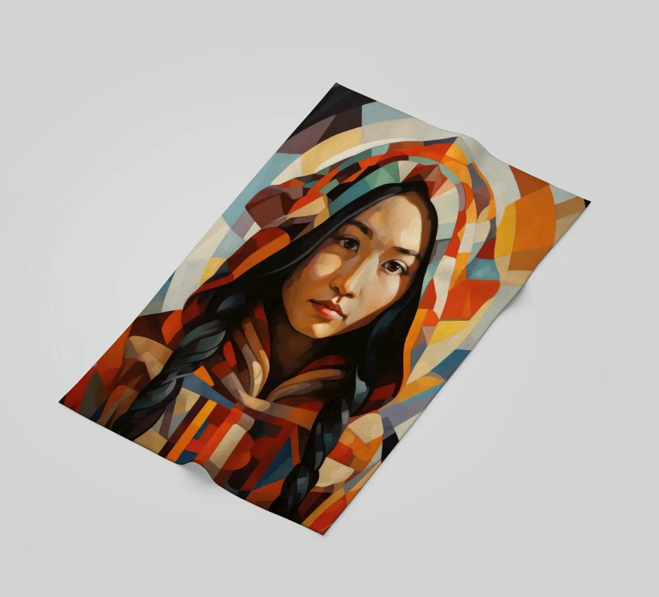 Cubism Inuit Woman beach towel by Artful Muse