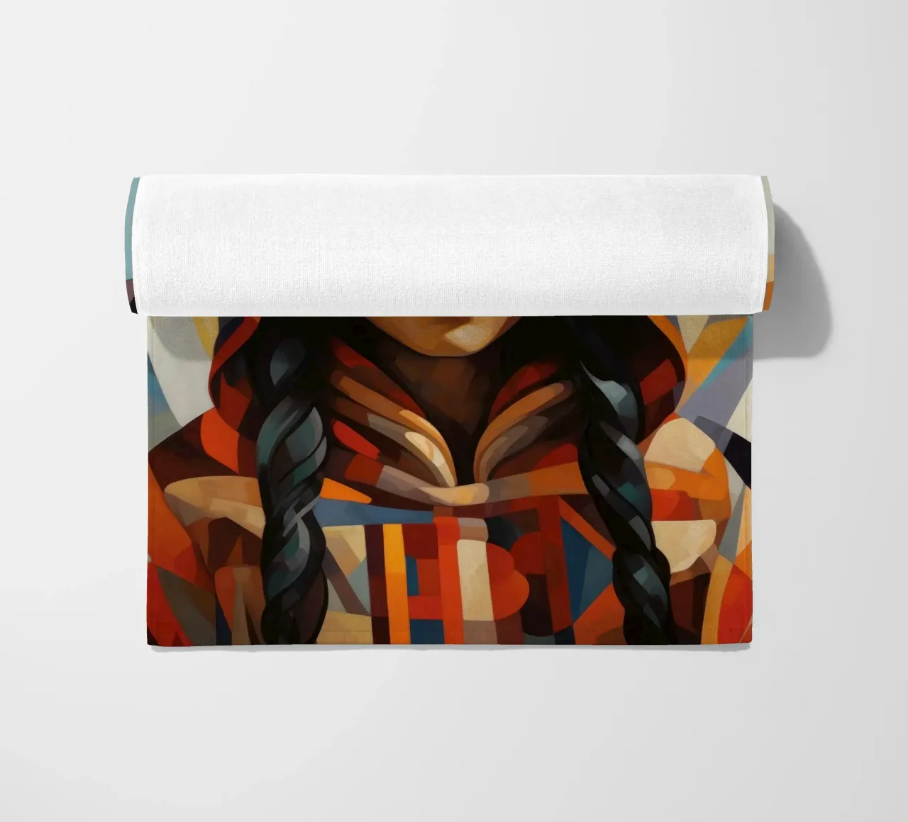 Cubism Inuit Woman beach towel by Artful Muse
