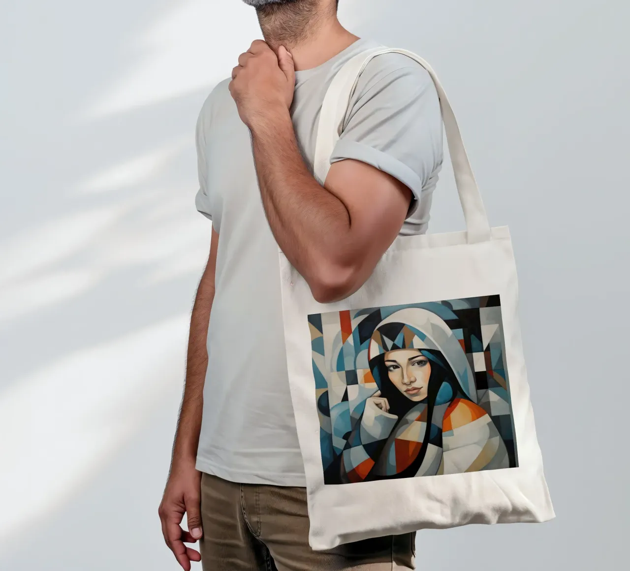 Kubisme Inuit vrouw jute draagtas van Artful Muse