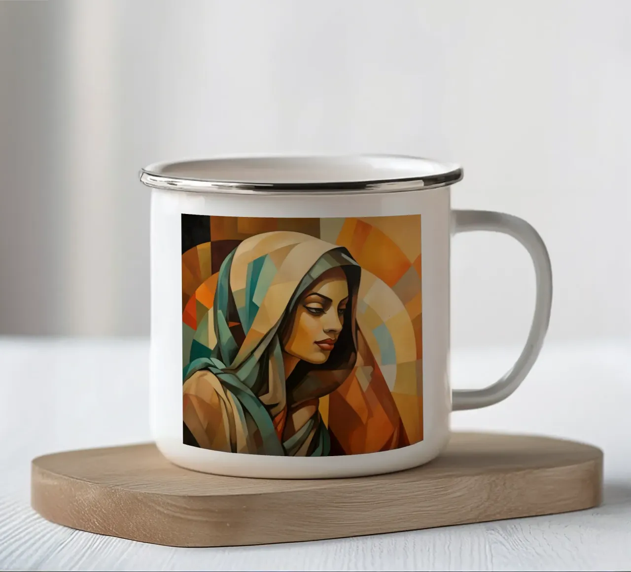 Cubismo Donna marocchina tazza in smalto da Artful Muse