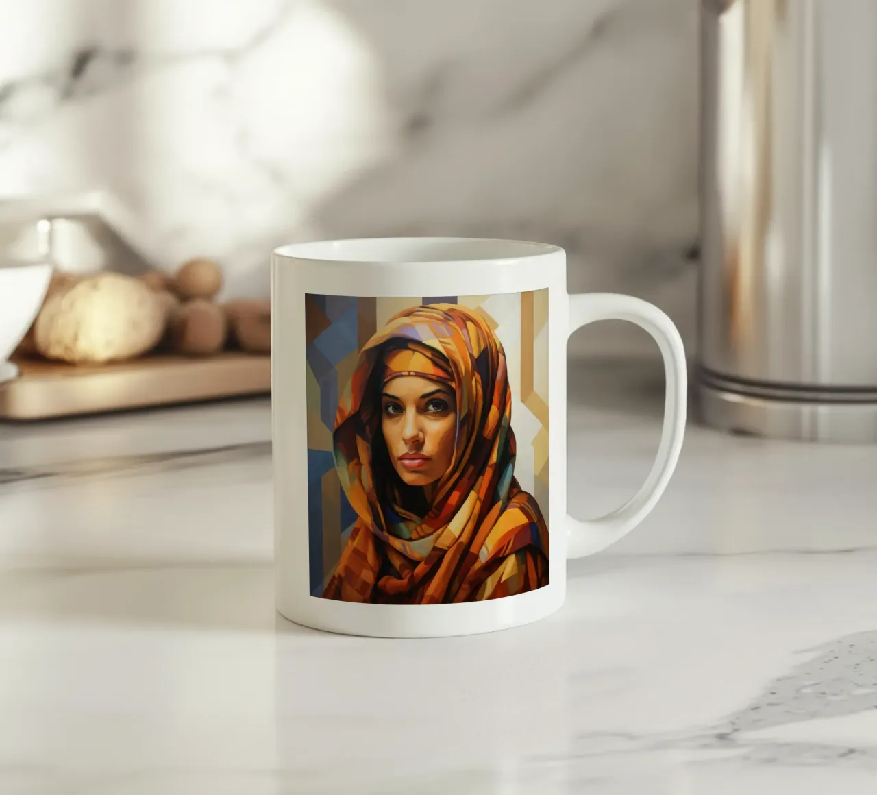 Cubism Moroccan Woman ceramic mug by Artful Muse