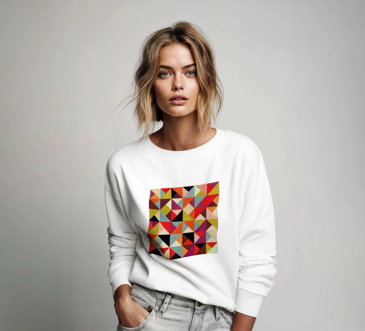 Bright Geometric Happy Pattern sweatshirt by Tobe Fonseca