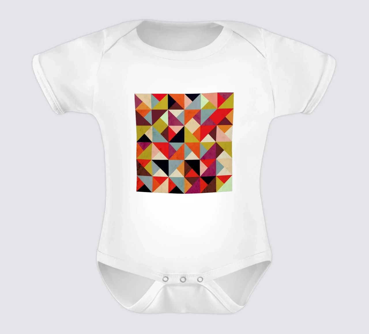 Bright Geometric Happy Pattern short-sleeve baby romper by Tobe Fonseca