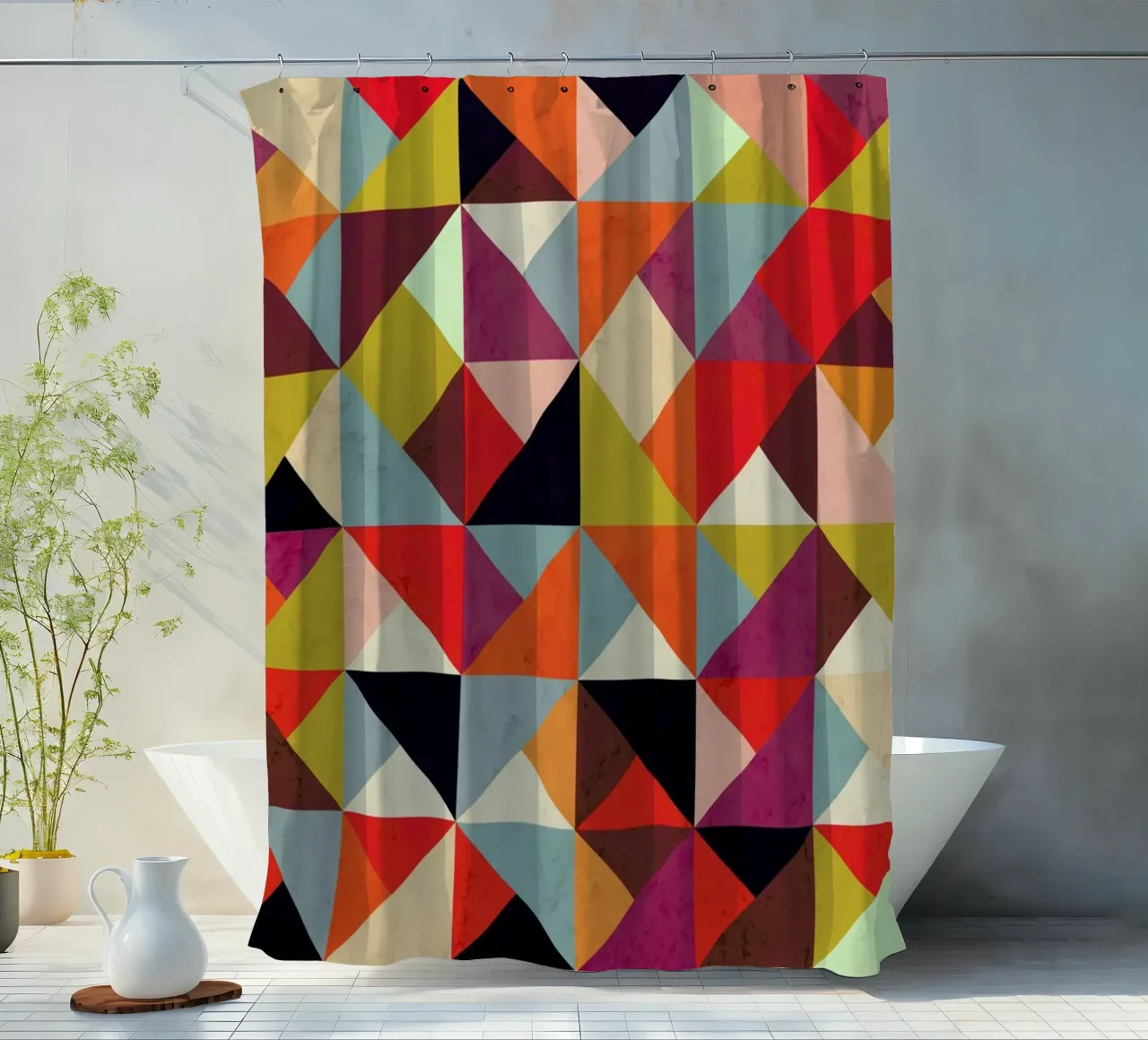 Bright Geometric Happy Pattern tenda da doccia da Tobe Fonseca