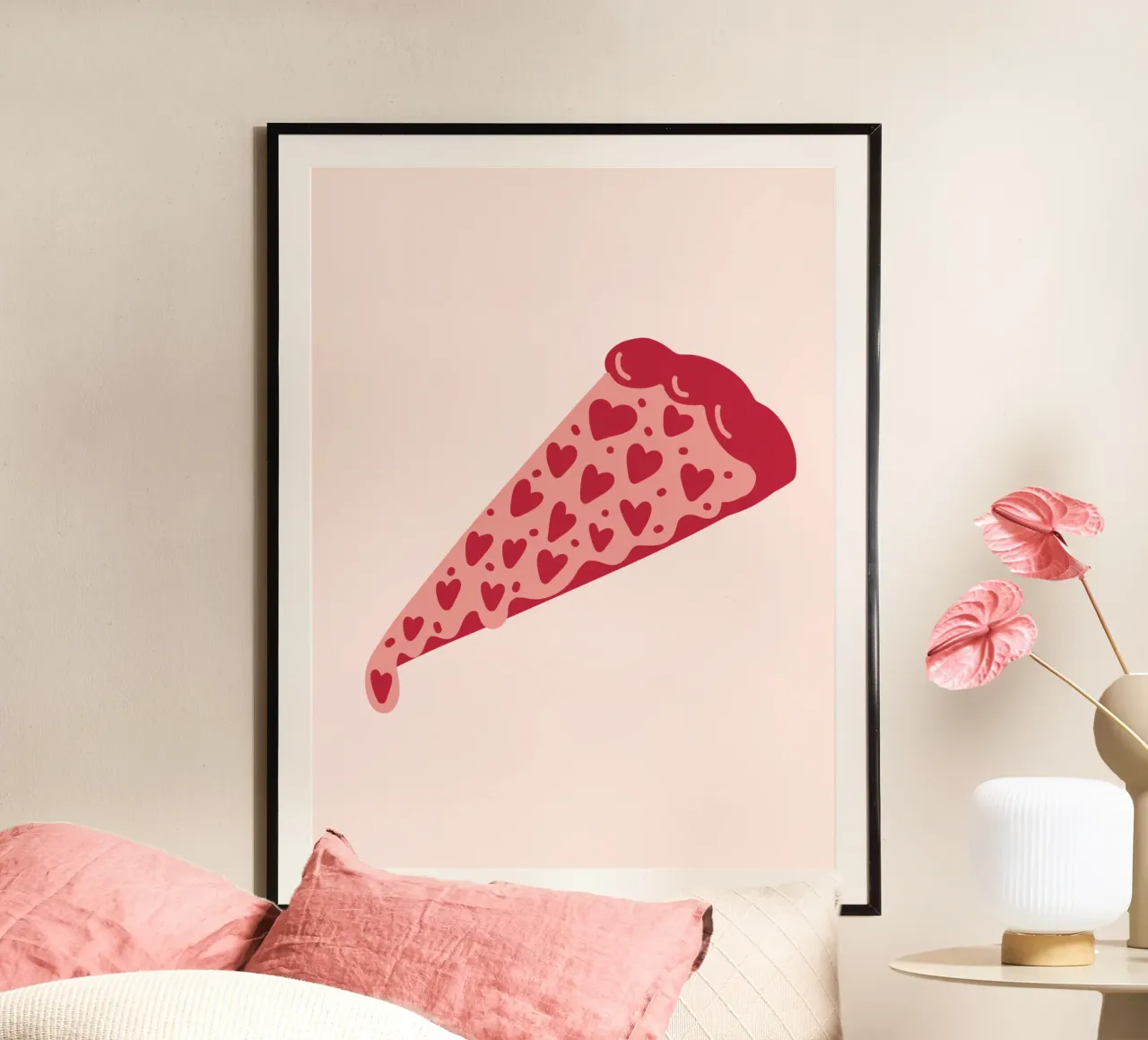 Pizza with extra Love poster con telaio in alluminio da Illustration Raissa Oltmanns