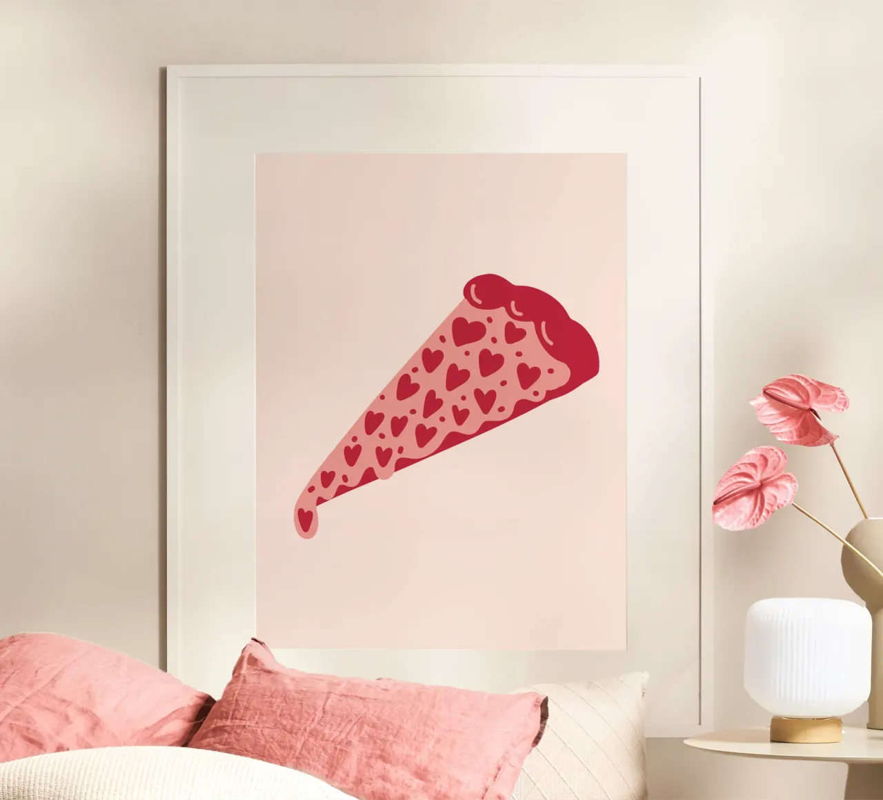 Pizza with extra Love poster con telaio in alluminio da Illustration Raissa Oltmanns