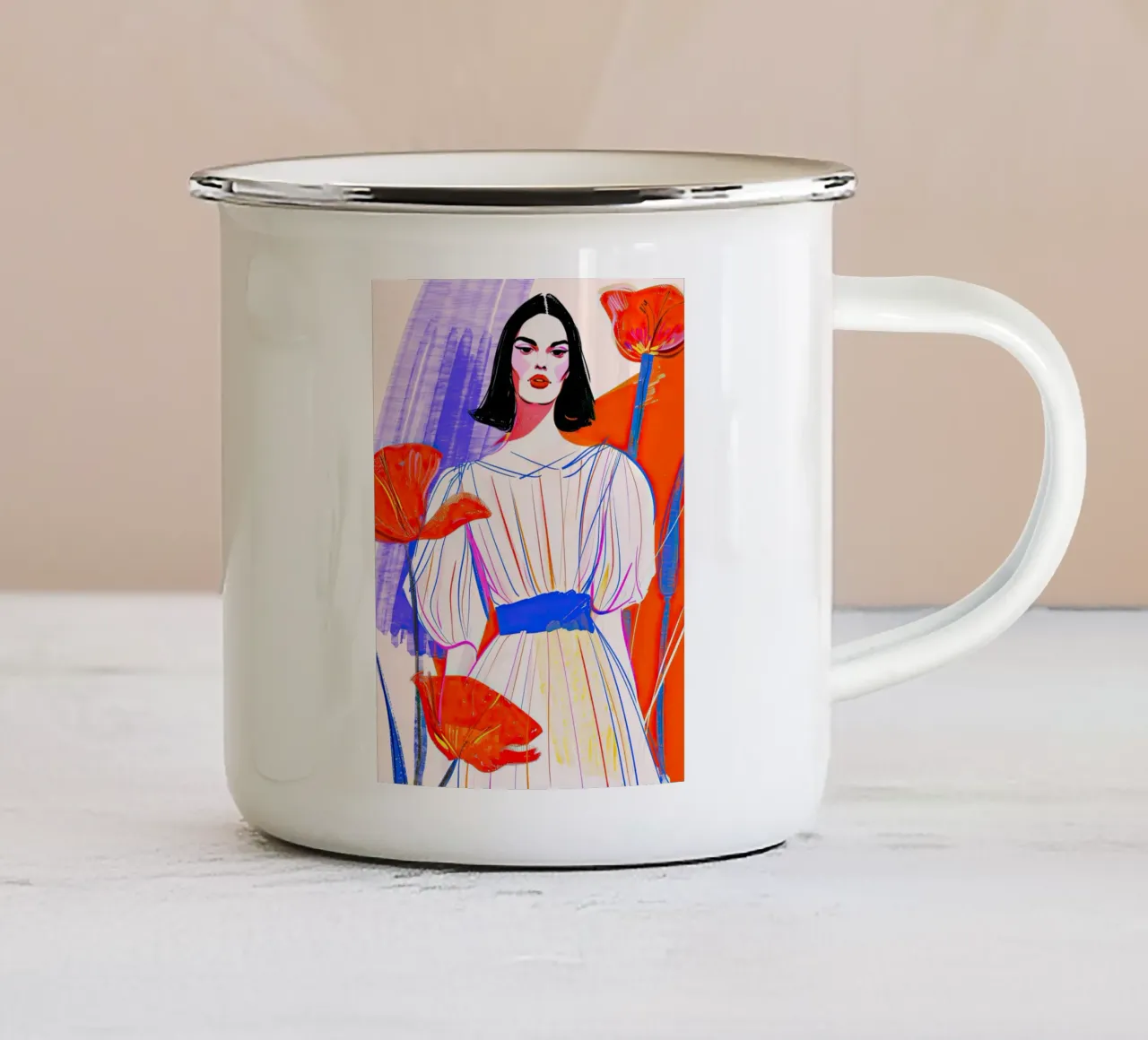 Donna e papaveri tazza in smalto da DaarbyN
