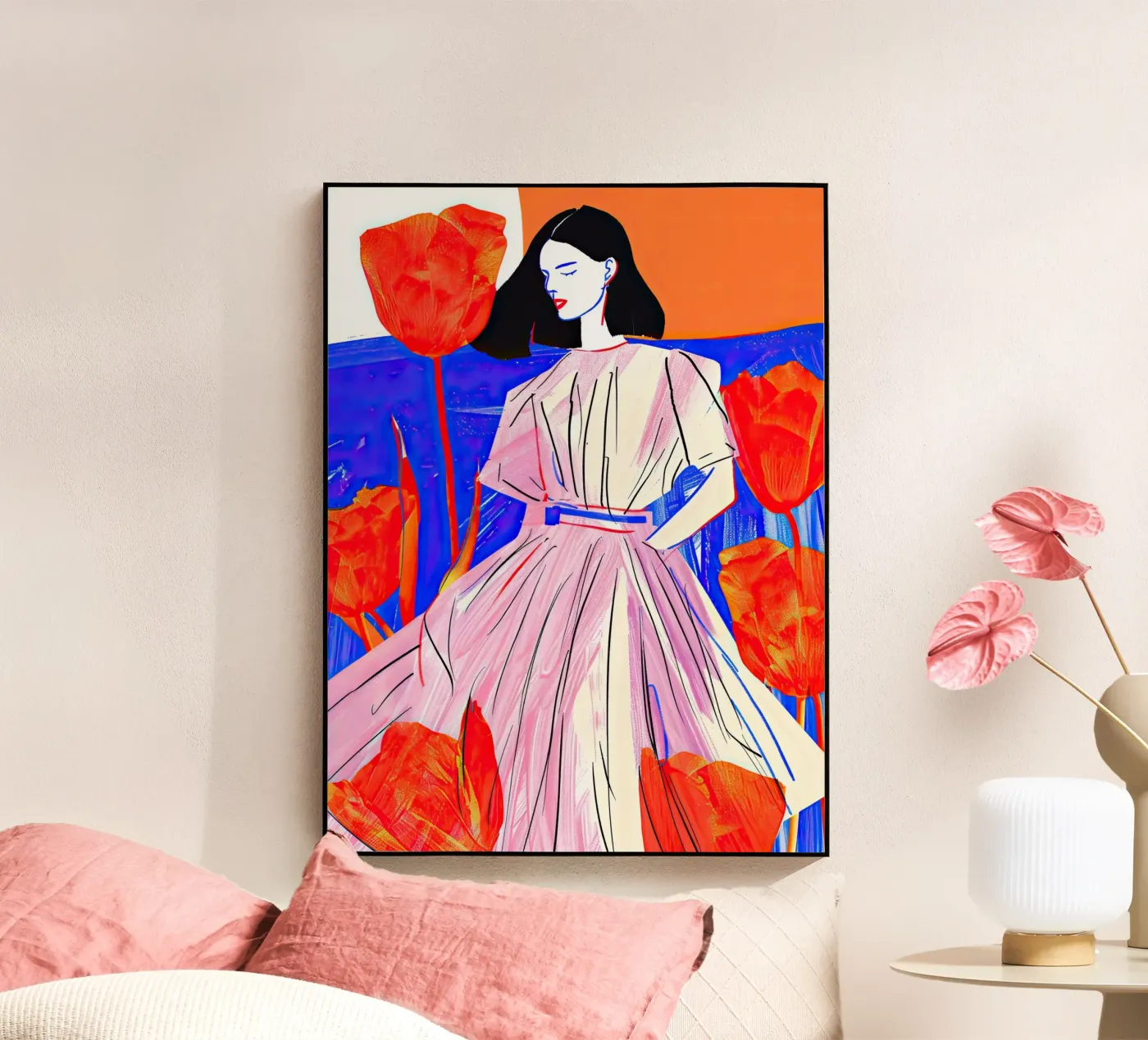 Vrouw en klaprozen acryl van DaarbyN