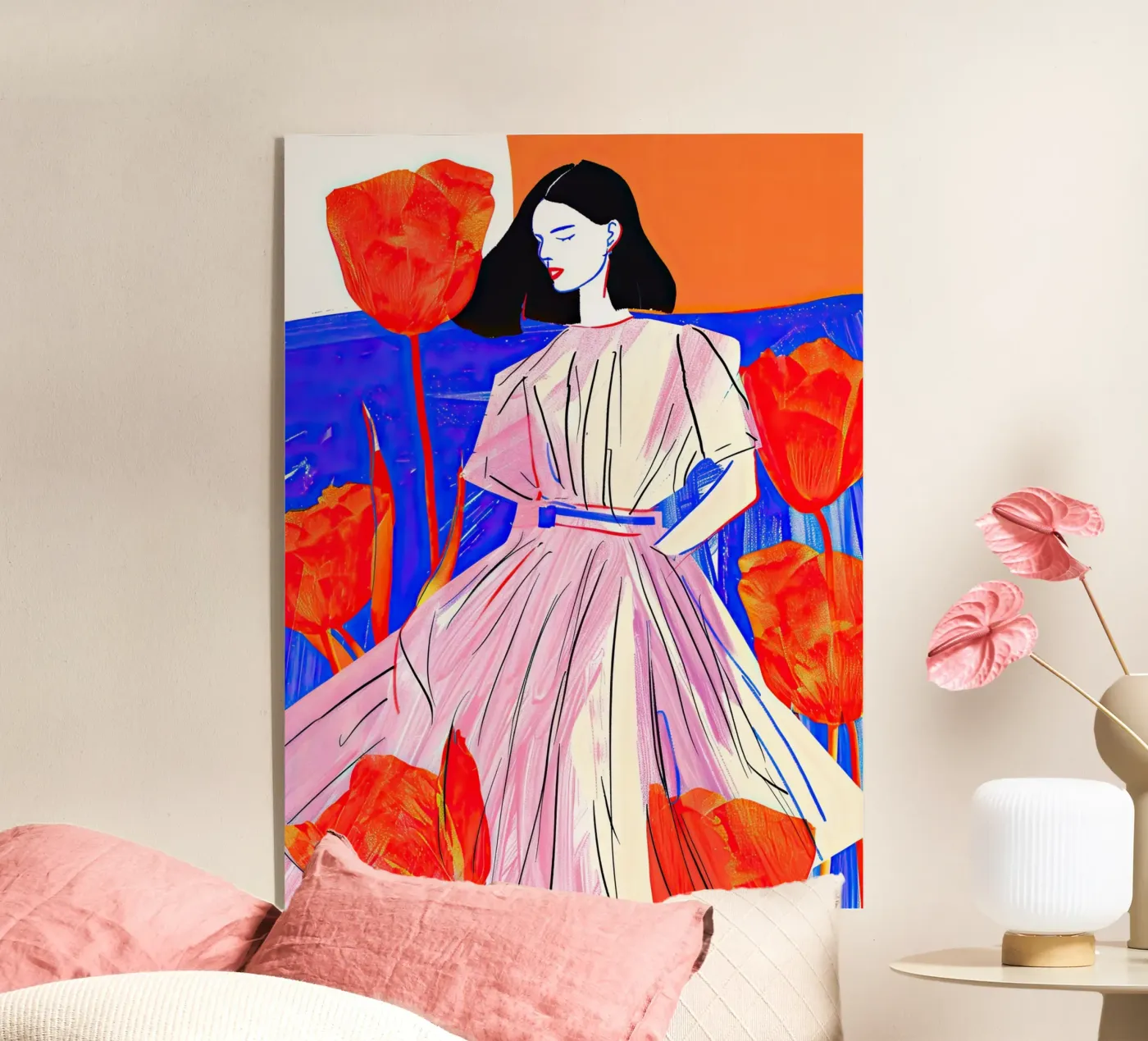 Vrouw en klaprozen acryl van DaarbyN