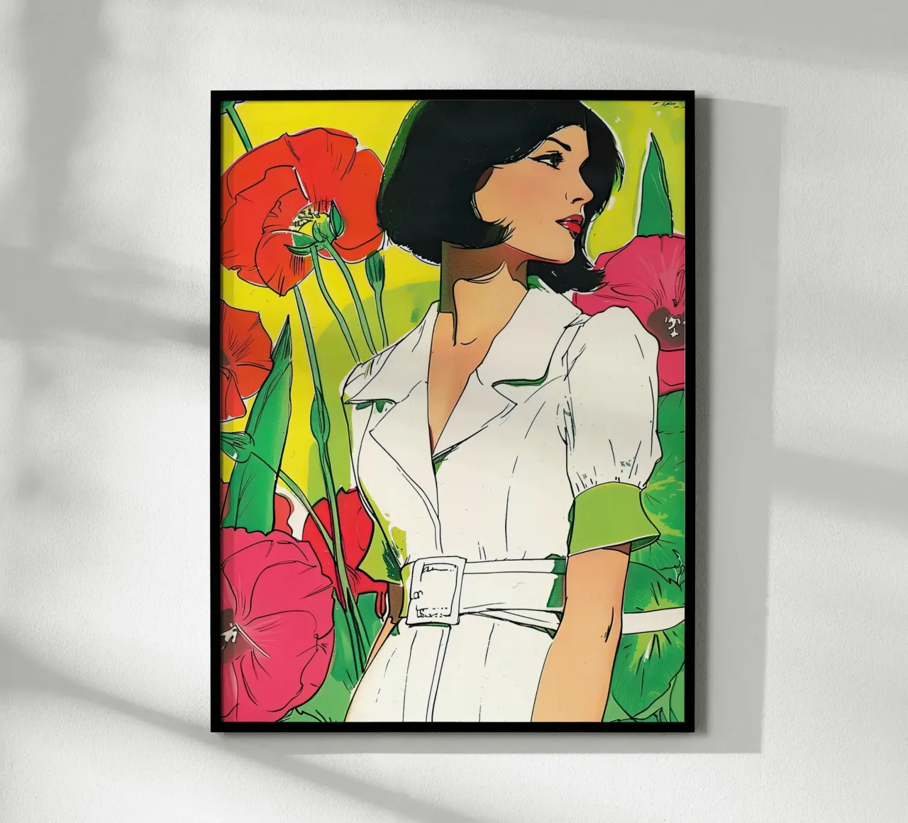 Donna e papaveri poster con telaio in plastica da DaarbyN