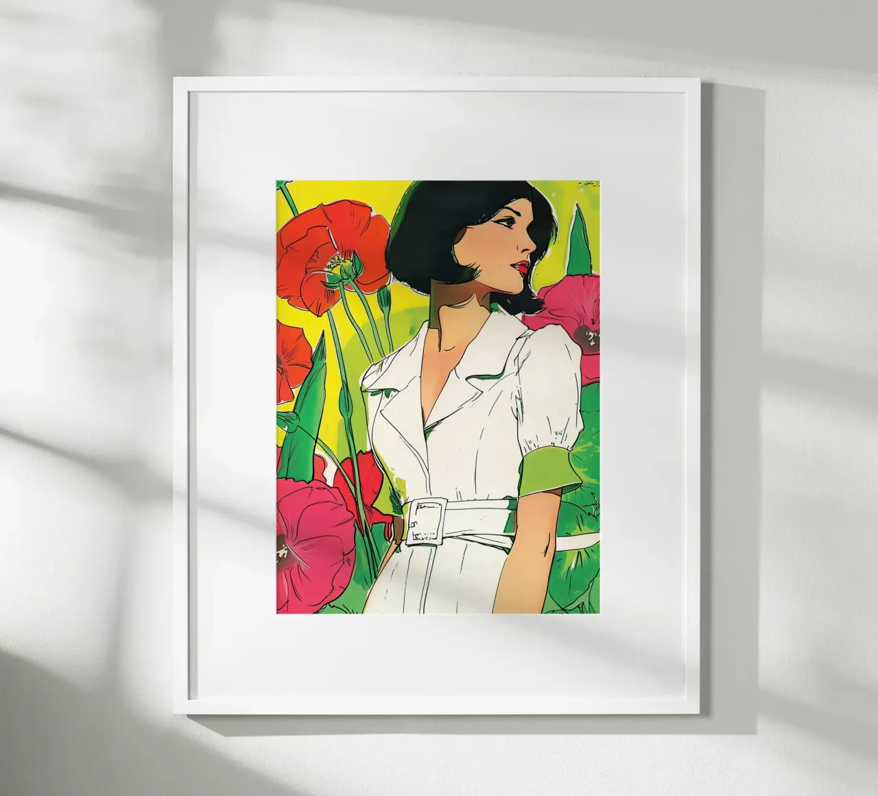 Donna e papaveri poster con telaio in plastica da DaarbyN