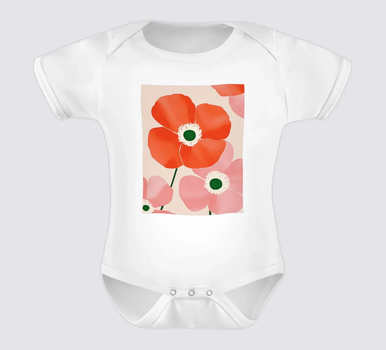 Kleurrijke klaproos Preppy Abstracte Bloem Vintage Botanische Kunst babyrompertje korte mouwen van Gentle Echoes Art