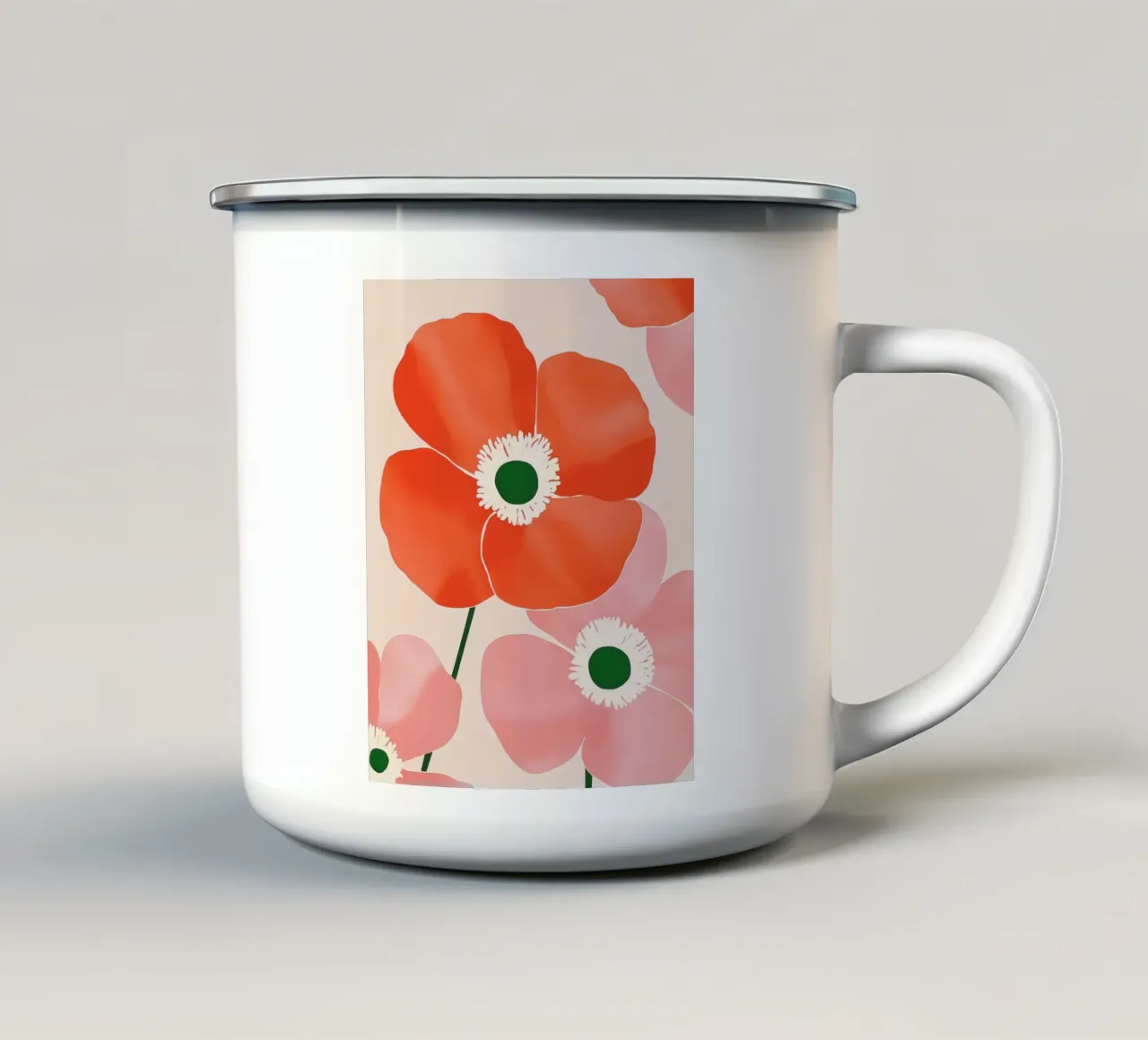 Kleurrijke klaproos Preppy Abstracte Bloem Vintage Botanische Kunst emaille mok van Gentle Echoes Art