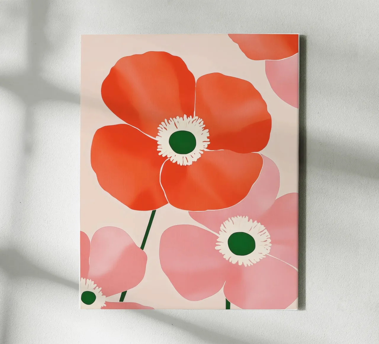Kleurrijke klaproos Preppy Abstracte Bloem Vintage Botanische Kunst canvas met Baklijst van Gentle Echoes Art