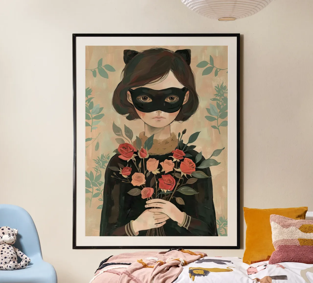 Ragazza con rose rosse poster con telaio in alluminio da DaarbyN