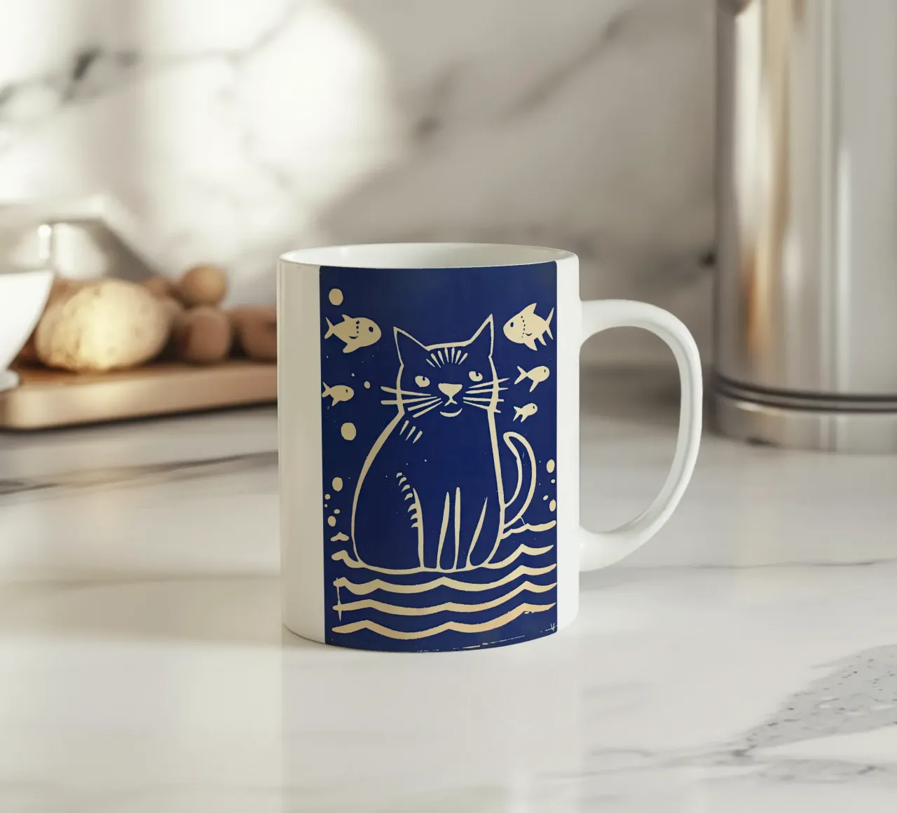 Gatto e pesce tazza in ceramica da DaarbyN