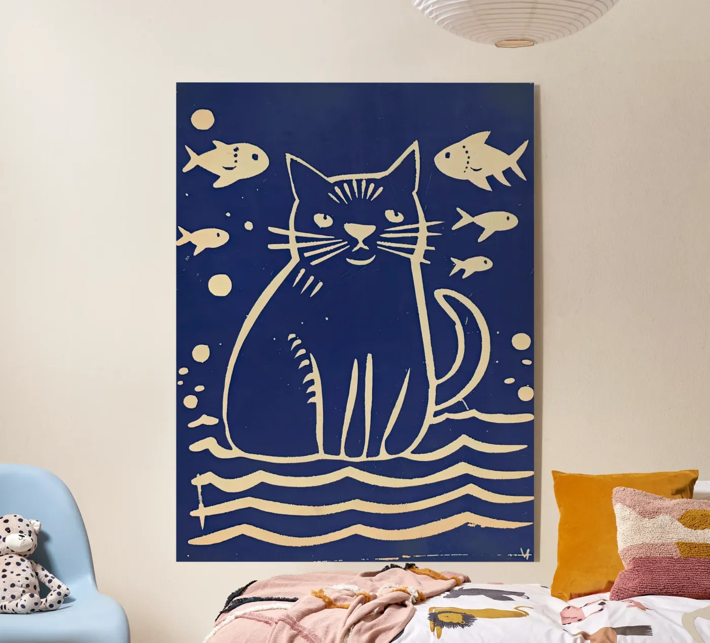 Kat en vis acryl van DaarbyN