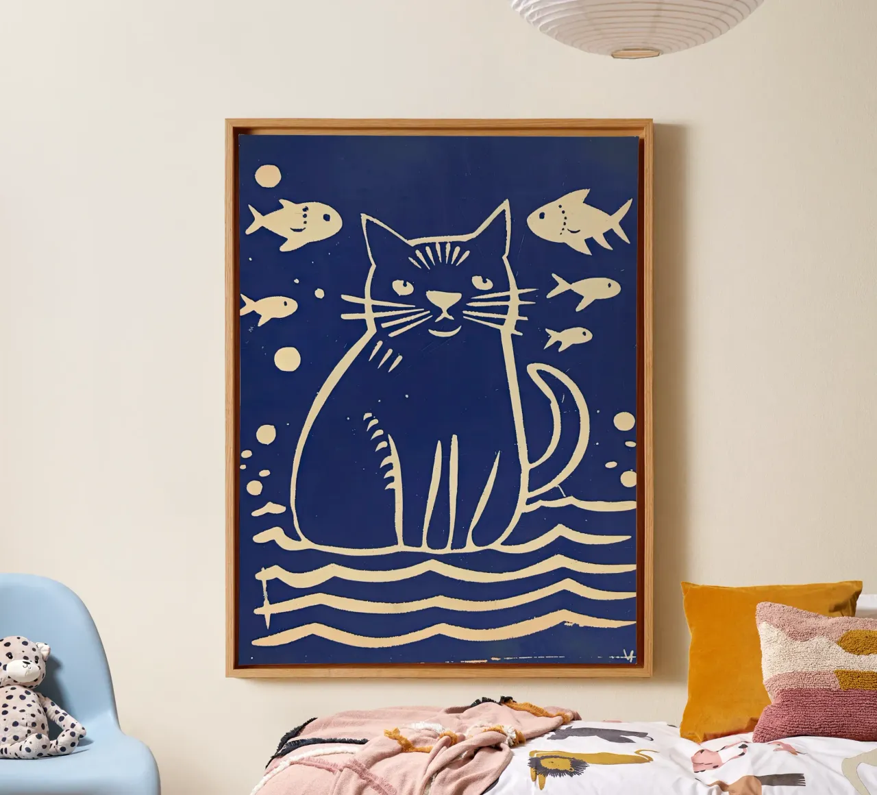Gatto e pesce tela con Cornice a cassetta da DaarbyN