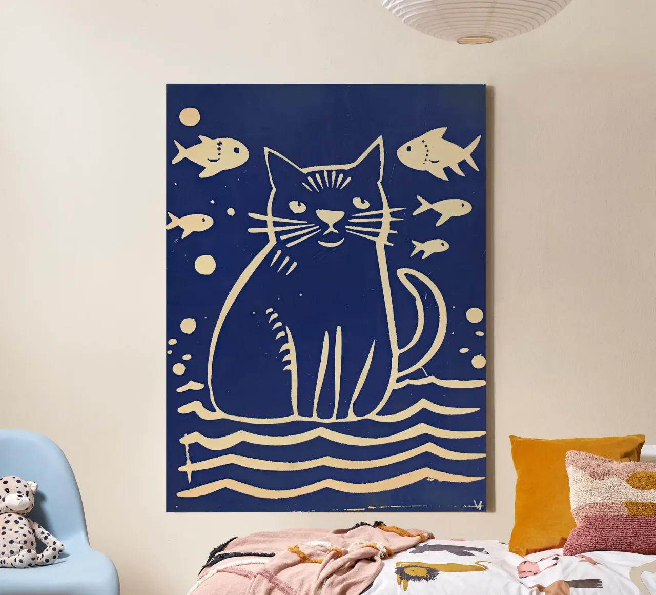 Gatto e pesce tela con Cornice a cassetta da DaarbyN