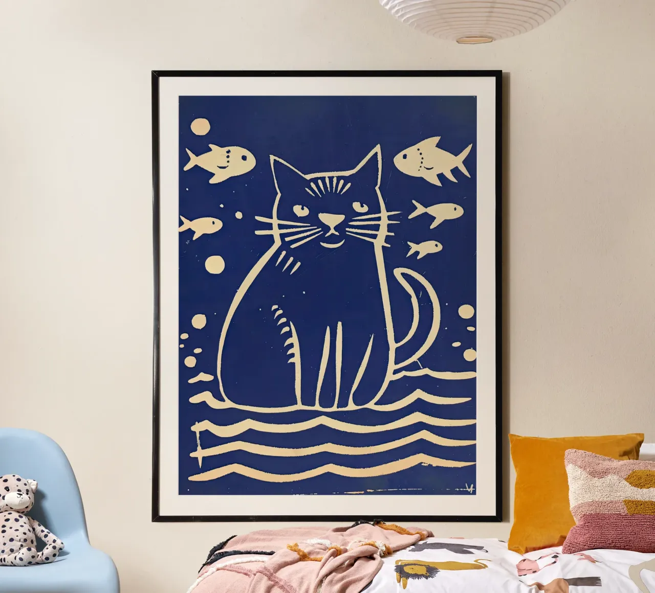Gatto e pesce poster con telaio in plastica da DaarbyN