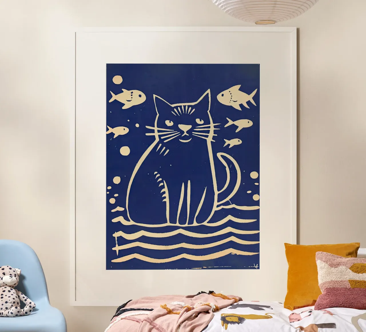 Gatto e pesce poster con telaio in plastica da DaarbyN