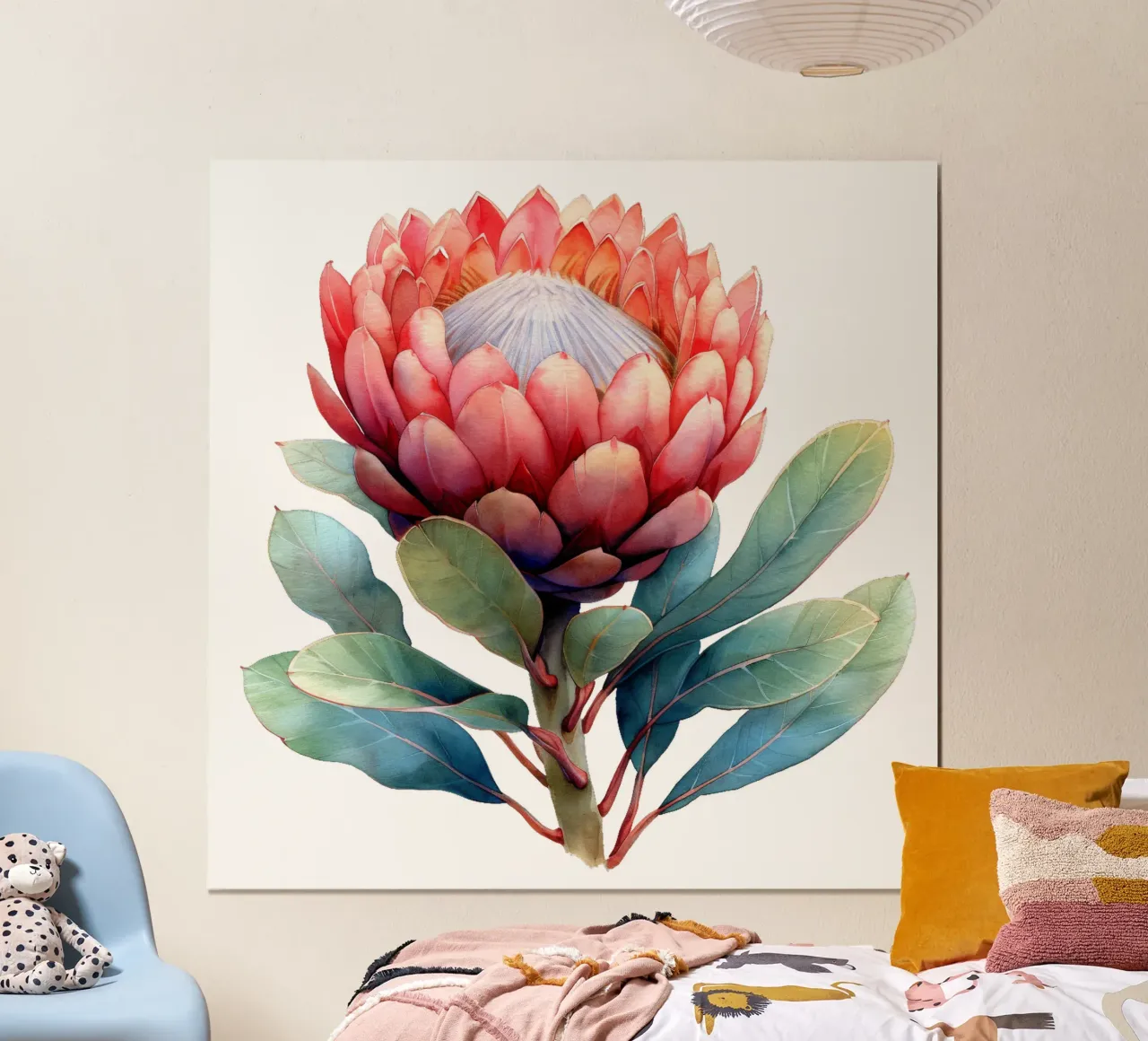 Fiore di protea poster con telaio in legno da Bold Blooms