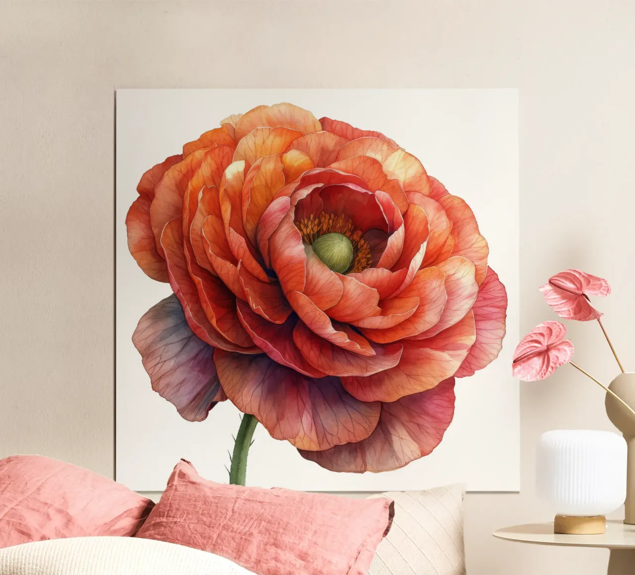 Fiore di ranuncolo poster con telaio in legno da Bold Blooms