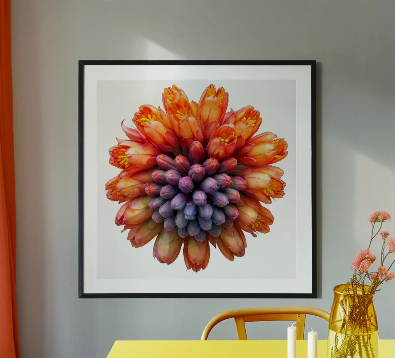 Fiore di poker rosso fuoco poster con telaio in plastica da Bold Blooms