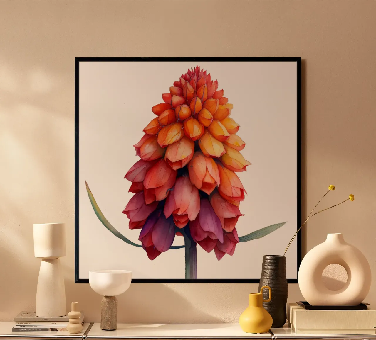 Fiore di poker rosso fuoco poster con telaio in plastica da Bold Blooms