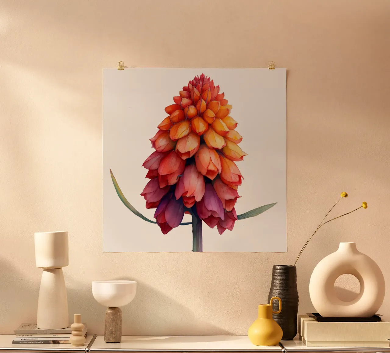 Fiore di poker rosso fuoco poster con telaio in plastica da Bold Blooms