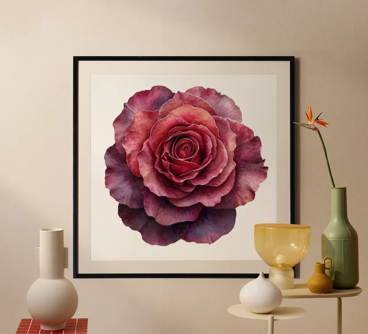 Fiore di rosa poster con telaio in alluminio da Bold Blooms
