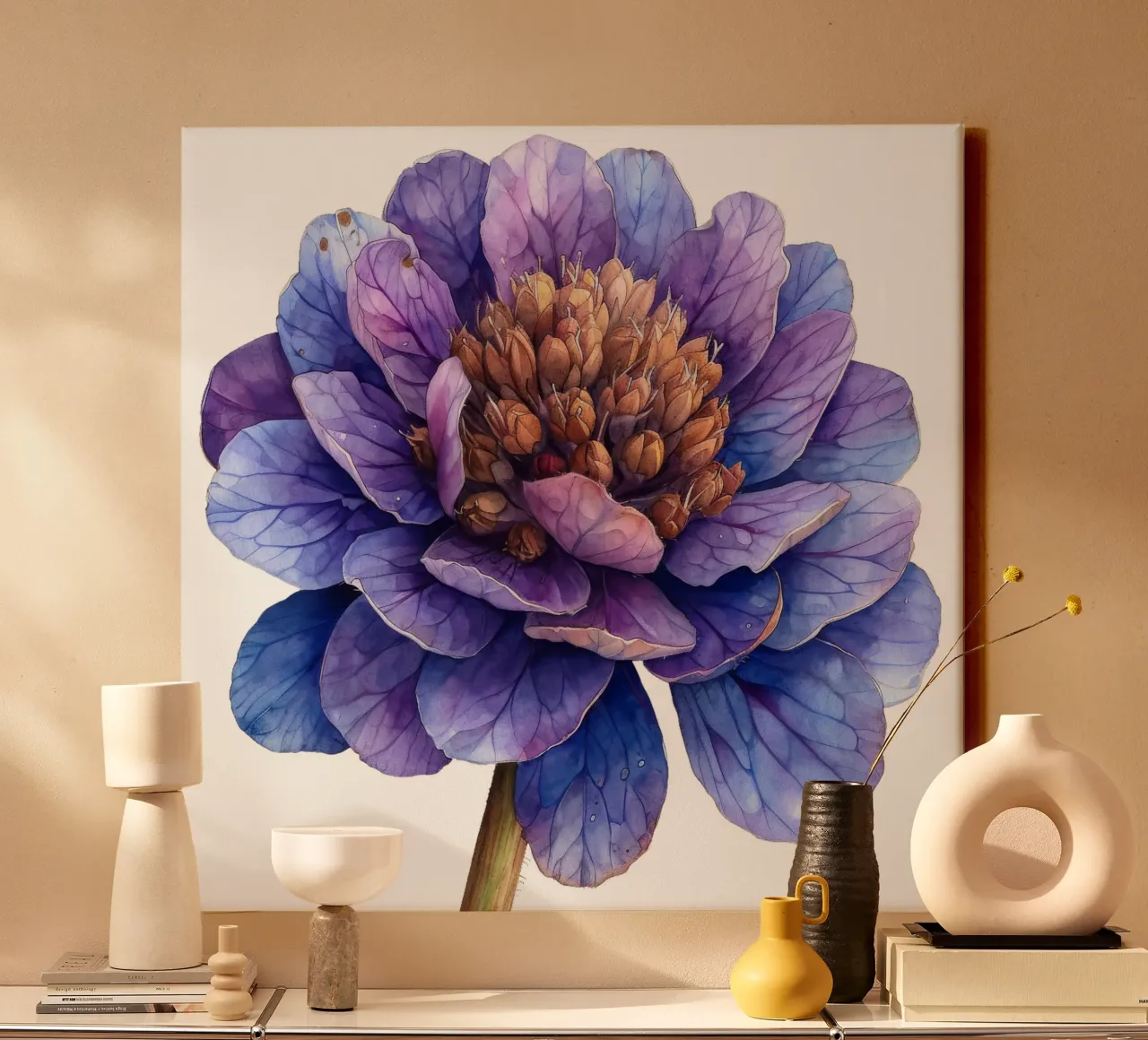 Fiore di scabiosa tela con Cornice a cassetta da Bold Blooms