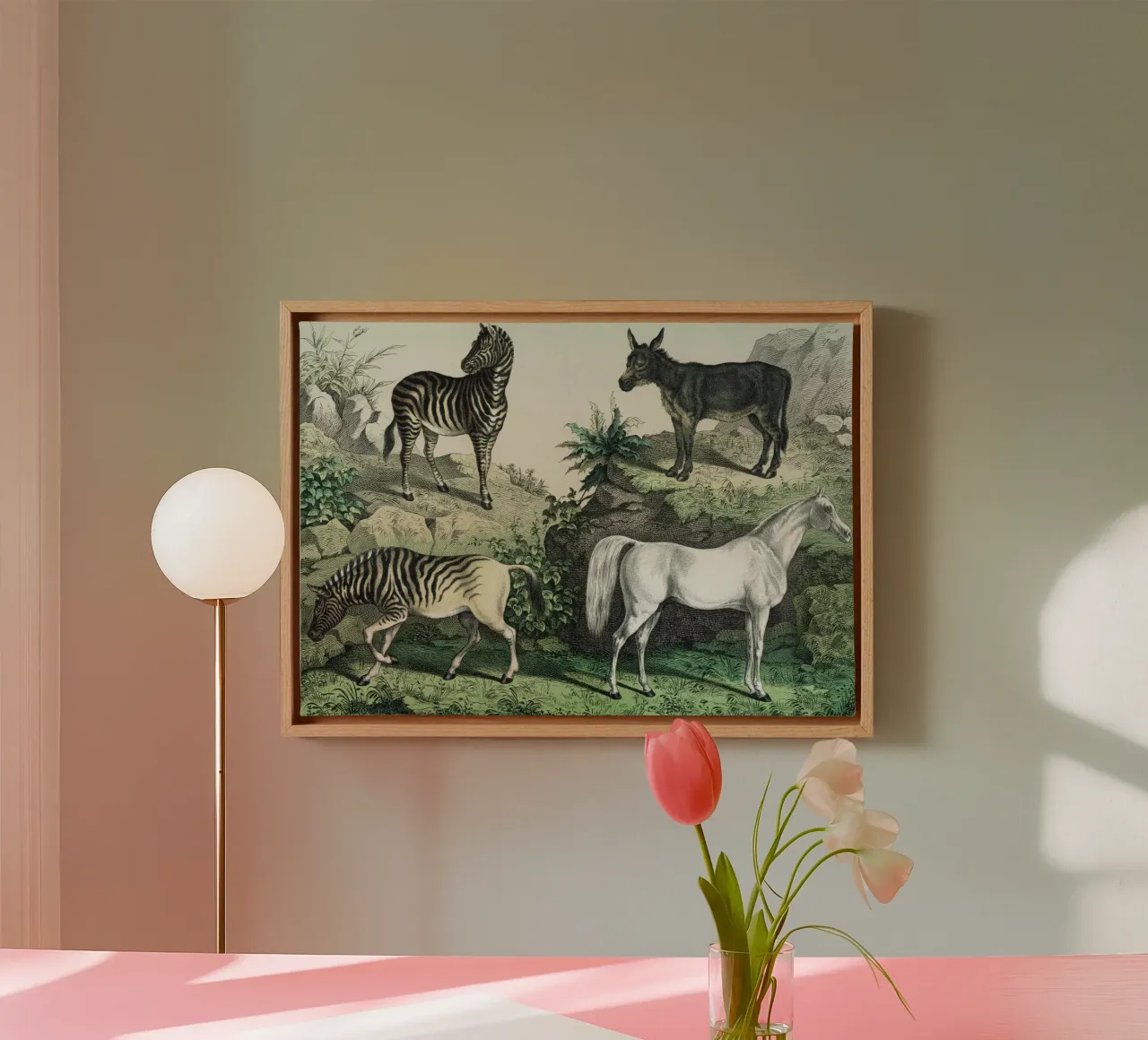 Vintage Schubert 2 Huftiere 27 tela con Cornice a cassetta da Vintage Print Collection
